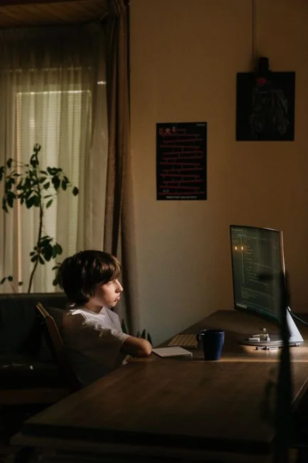 A refined office desk arrangement with Apple devices, including an iMac, MacBook, and iPad.